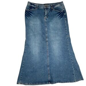 Vezucci Denim Skirt Womens 12 Blue Y2K Maxi Studded Western A-Line Whisker Boho